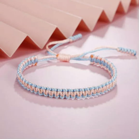 EOEMY Handmade Thread Bracelet Braid Rope Bangle Adjustable Knot Friendship Bracelets-Light Blue-Pink