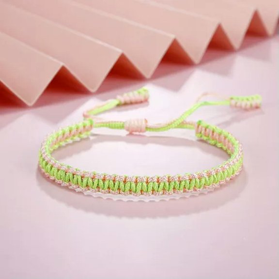 EOEMY Handmade Thread Bracelet Braid Rope Bangle Adjustable Knot Friendship Bracelets-Pink-Light Green