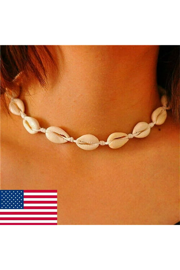 Handmade White Rope Sea Shell Cowrie Beads Beach Choker Pendant Necklace Gift .