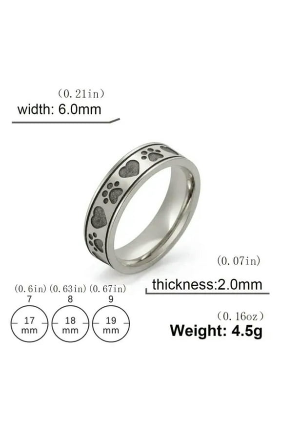 Heart Paws Ring Stainless Steel Pet Dog Cat Bear Footprints Band Rings Jewelry