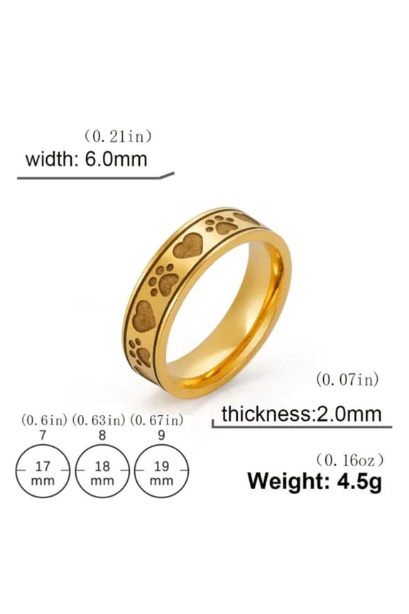 Heart Paws Ring Stainless Steel Pet Dog Cat Bear Footprints Band Rings Jewelry