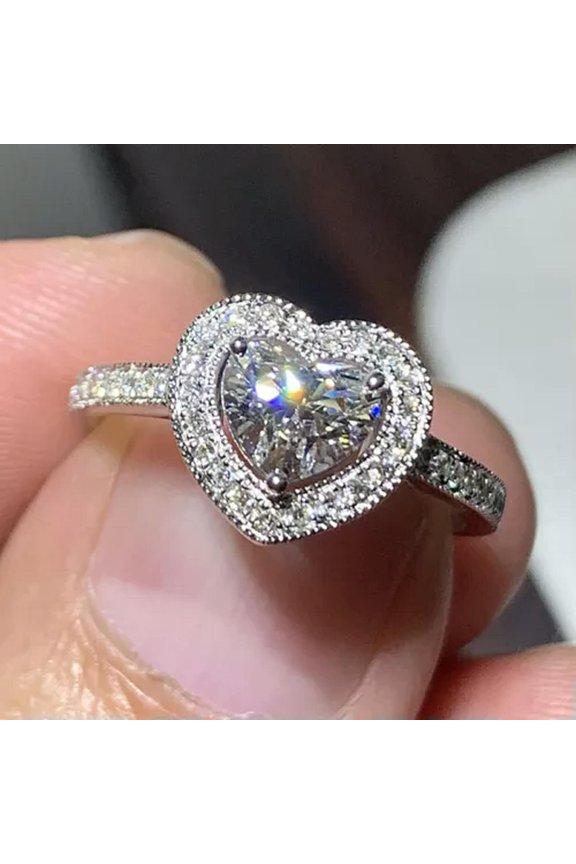 Heart Shape Anniversary Women Ring Cubic Zircon 925 Silver Ring Sz 6-10