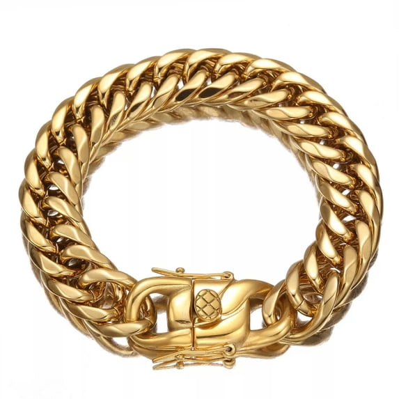 EOEMY Heavy Polished 16mm Men Curb Cuban Link Chain Bracelet Stainless Steel Bangle-Default