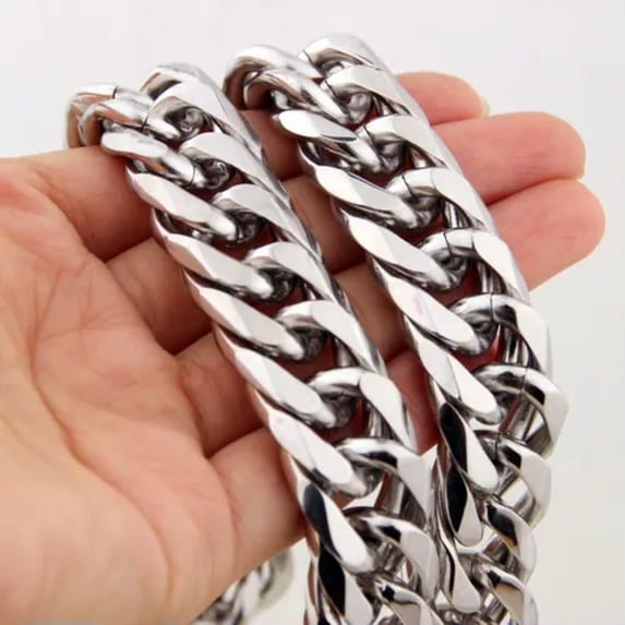 EOEMY Heavy Silver Cut Curb Cuban Link Chain 316L Stainless Steel Men'S Necklace Hot-20Inch Or 50Cm-19mm-Silver
