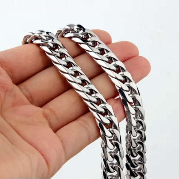 EOEMY Heavy Silver Stainless Steel Curb Link Necklace Bracelet Men Chain Gift 7"-40"-19mm-26Inch Or 66Cm-Silver