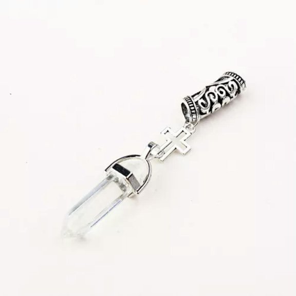 EOEMY Hexagonal Stone Crystal Pillar Braid Bunch Tube Pipe Hair Accessories Ornament-Cross-Clear Quartz