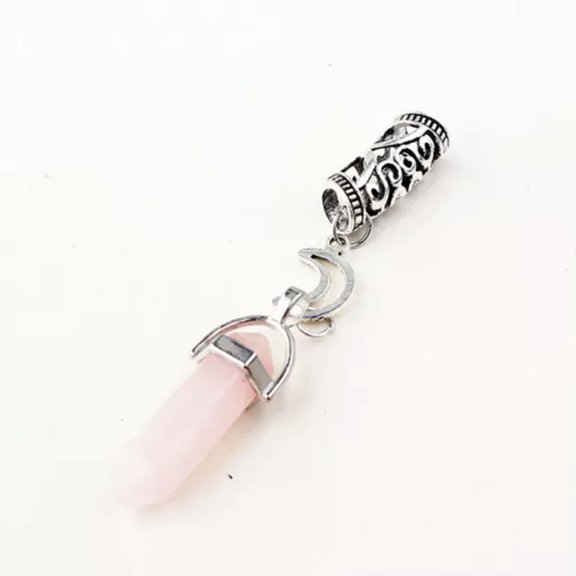 EOEMY Hexagonal Stone Crystal Pillar Braid Bunch Tube Pipe Hair Accessories Ornament-Moon-Rose Quartz
