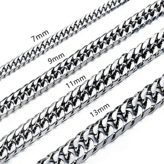 EOEMY High Polished 7-13mm Silver Stainless Steel Double Curb Chain Necklace For Mens-11mm-8.5Inch Bracelet-Silver