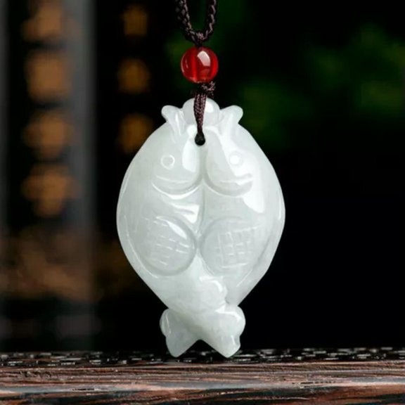 EOEMY High-Quality 100% Natural Grade A Jade Jadeite Lucky Two Fish Pendant