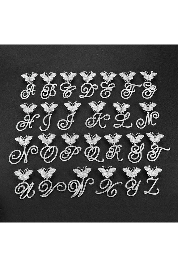 Hip Hop 26 English Letter Diamond Butterfly Buckle Pendant Fashion Pendant-Silver-G