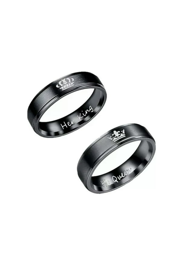 His Queen And Her King Stainless Steel Black Couple Rings For Lover Engagement-11-11