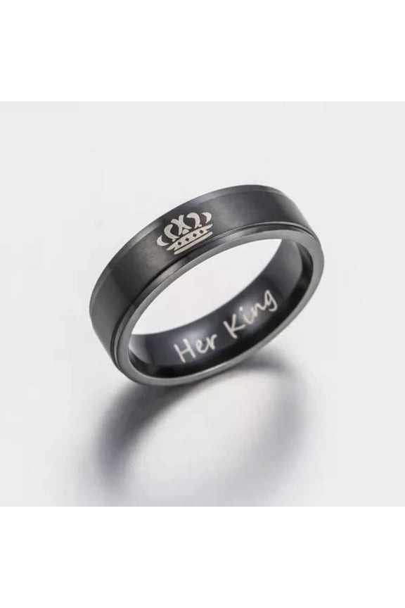 His Queen And Her King Stainless Steel Couple For Lover Engagement Rings Jewelry-Black Her King-12