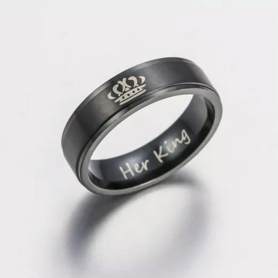 EOEMY His Queen And Her King Stainless Steel Couple For Lover Engagement Rings Jewelry-Black Her King-6