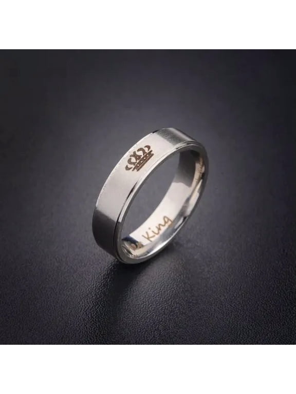 His Queen And Her King Stainless Steel Couple For Lover Engagement Rings Jewelry-Silver Her King-8
