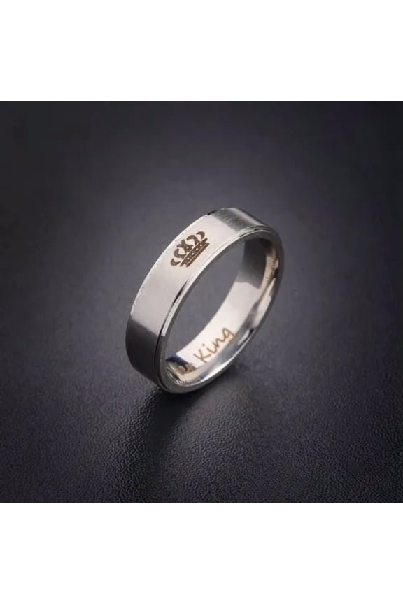 His Queen And Her King Stainless Steel Couple For Lover Engagement Rings Jewelry-Silver Her King-9