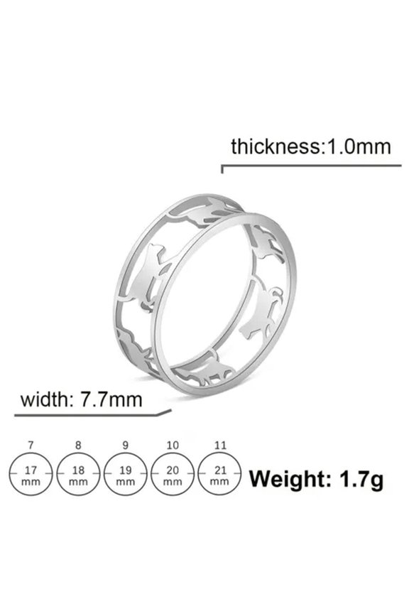 Hollow Walking Cats Women'S Ring Stainless Steel Animal Cute Kitten Finger Rings