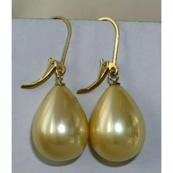 EOEMY Hot 16mm South Sea Gold Shell Pearl Earrings 14K Gold