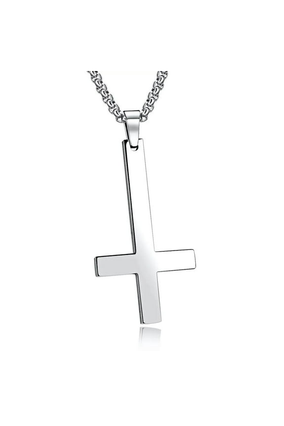 Hot Stainless Steel Silver Women Men'S Inverted Triangle Cross Pendant Necklace-Default