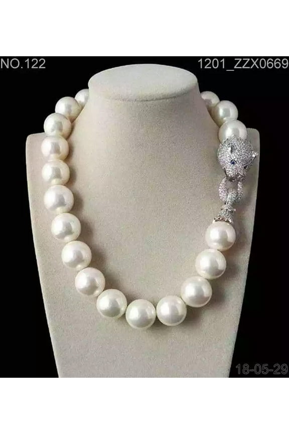 Huge 20mm Genuine White South Sea Shell Pearl Necklace 19'' Aaa Crystal Clasp