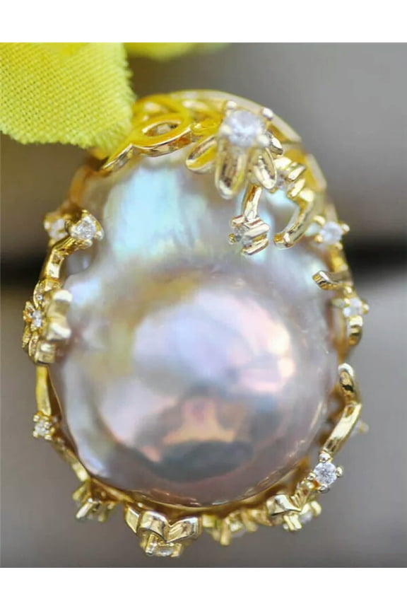 Huge 28mm Lavender Baroque Keshi Pearl Gold-Plating Cz Ring