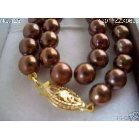 EOEMY Huge Aaa 10-11mm South Sea Chocolate Pearl Necklace 18"