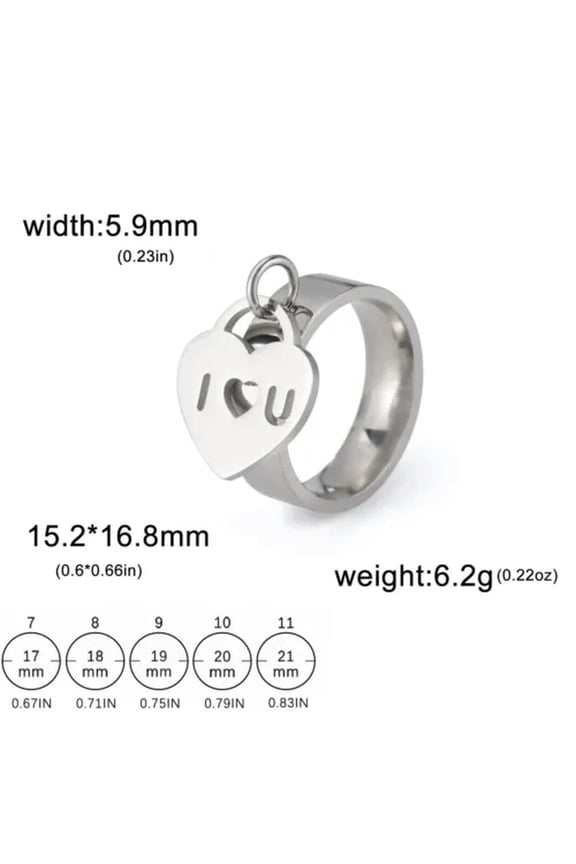 I Love You Forever Padlock Heart Rings Couple Band Stainless Steel Jewelry