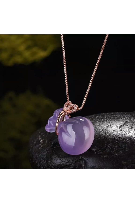 Iced Jade Chalcedony Agate Small Money Bag Pendant Collar Chain 925 Silver
