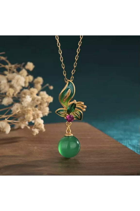 Jade Crystal Pendant Necklace Charm 18K Gold Plated Chain Flower Dainty Gemstone