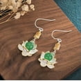 thumbnail image 1 of EOEMY Jade Drop Dangle Earrings Lotus Flower Gemstone Boho 18K White Gold Plated, 1 of 6
