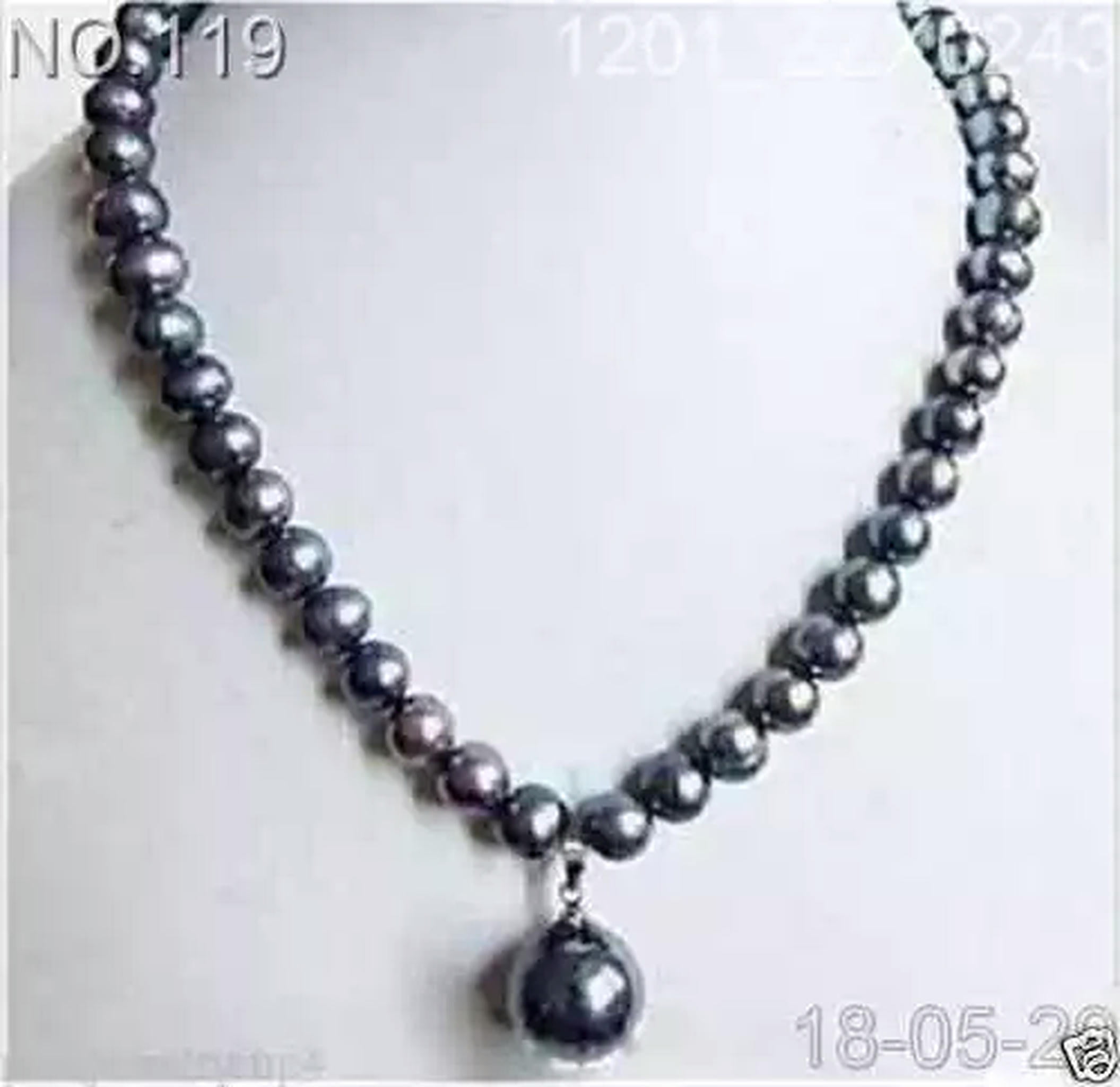 EOEMY Jewelry 7-8mm Black Freshwater Cultured Pearl Necklace Shell Pearl Drop 18"