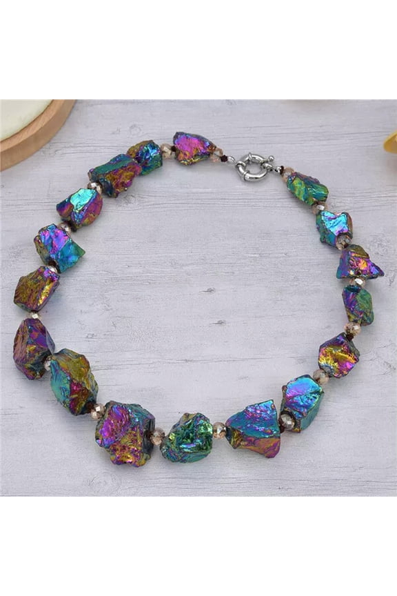 Jewelry Multi Color Titanium White Quartz Rough Nugget Crystal Necklace 19"