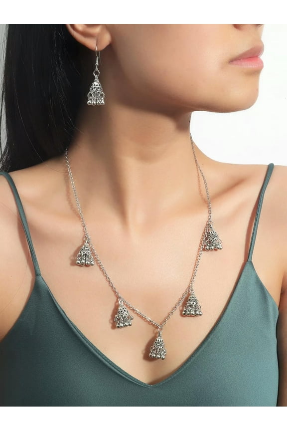 Jhumka Necklace And Drop Earrings Creative Jewelry Vintage Style-Default