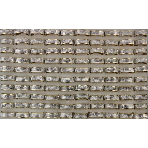 EOEMY Job Lots 32Pcs Gold P Stainless Steel 8mm Width Mens Wholesale Rhinestone Rings