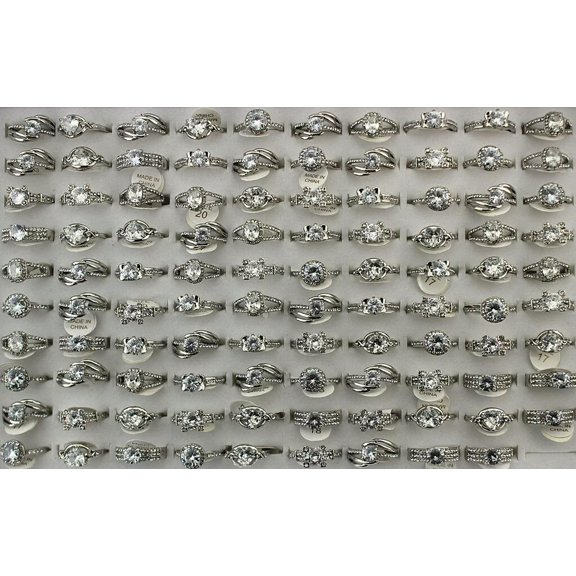 EOEMY Job Lots 32Pcs Rhinestone Wedding Clear Cubic Zirconia Mixed Ring Wholesale Ring