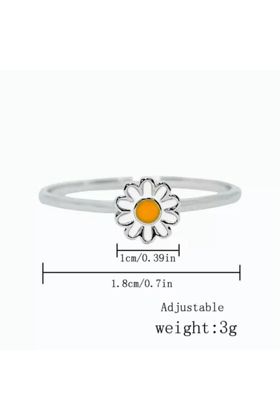 Korean Daisy Earrings Necklace Flower Clavicle Chain Open Ring Women Jewelry New-White Flower Ring