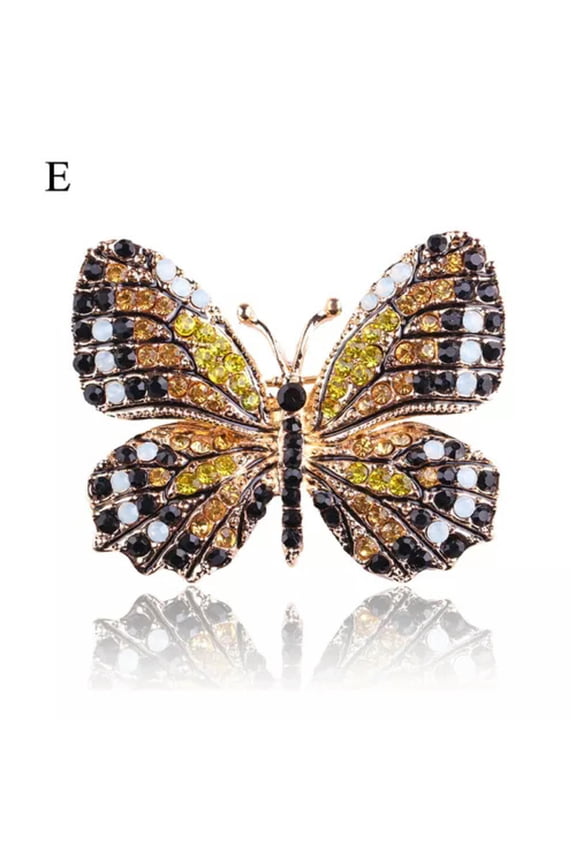 Large Crystal And Rhinestone Butterfly Brooch Vintage Insects Pendant Pin-Yellow