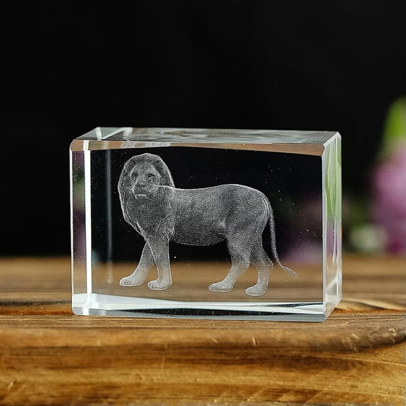 EOEMY Laser Inner Carved Lion Paperweight Feng Shui Crystal Ornament Decoration Glass