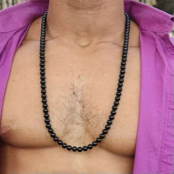 EOEMY Lava Stone Beaded Necklace Men Meditation Yoga Natural Stone Necklace 6 8 10mm-Obsidian-10mm-50Cm/20In