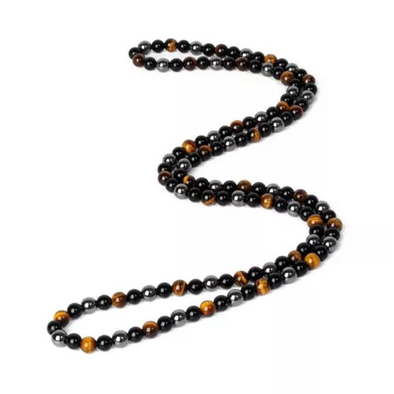 EOEMY Lava Stone Beaded Necklace Men Meditation Yoga Natural Stone Necklace 6 8 10mm-Tiger Eye&Amp;Hematite&Amp;Obs...-10mm-60Cm/24In