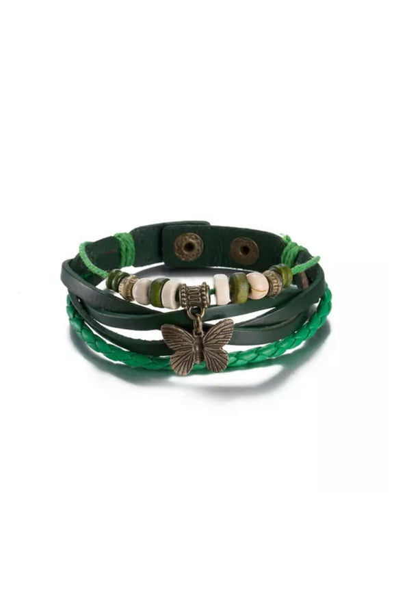 Leather Bracelet 8.5 Inches 14mm Push Button L440-Green