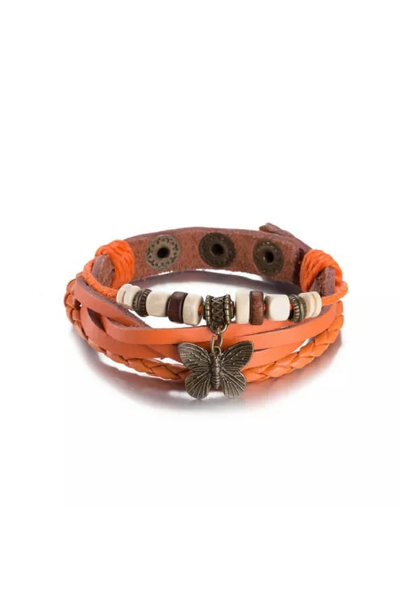 Leather Bracelet 8.5 Inches 14mm Push Button L440-Orange