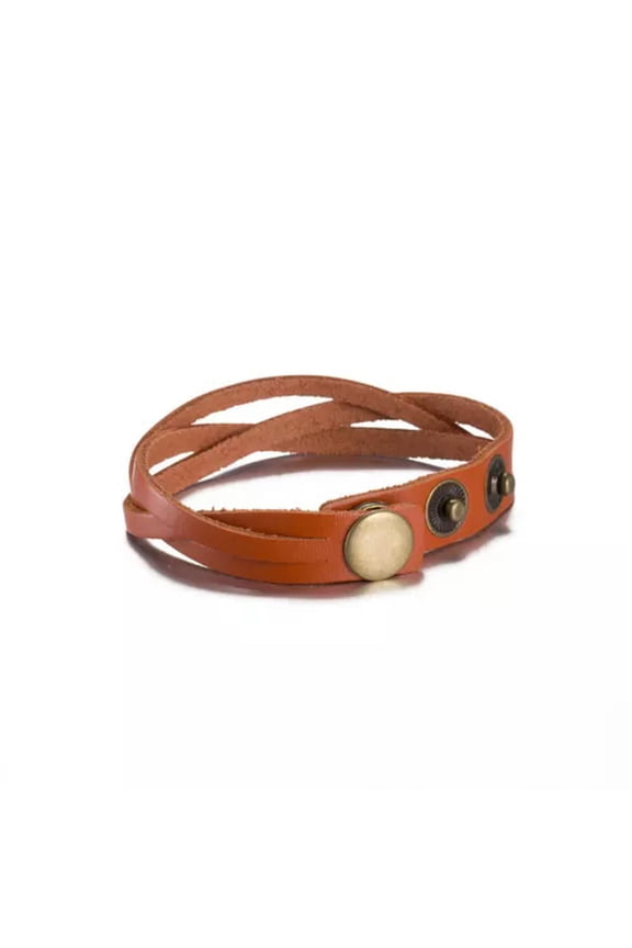 Leather Bracelet Beige Orange Brown 8.5 Inches 13mm Push Button L466-Orange