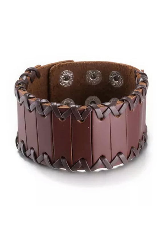 Leather Bracelet Black Brown 9.5 Inches 38mm Push Button L447-Brown