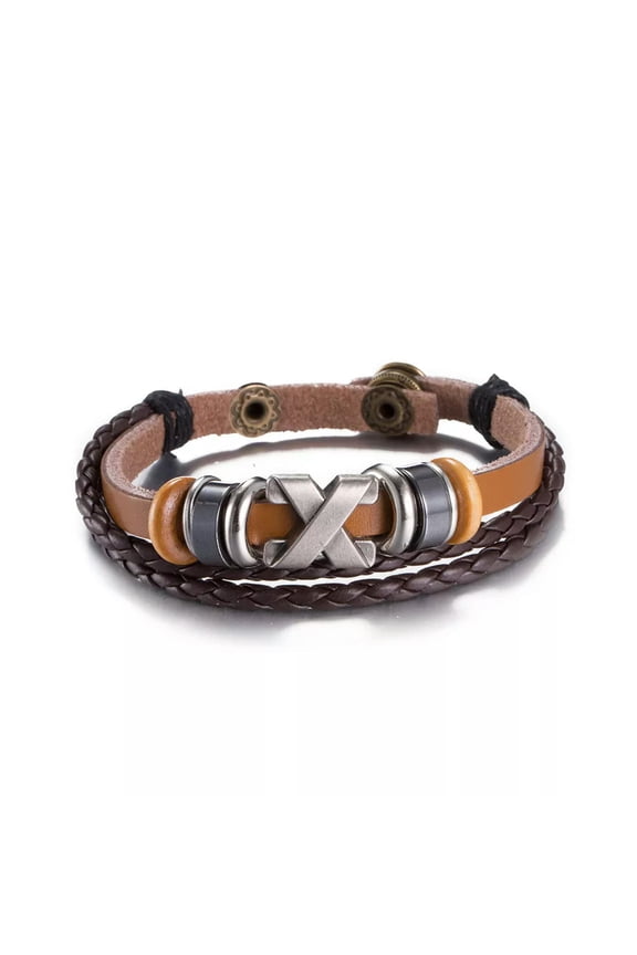 Leather Bracelet Brown 8.5 Inches 12mm Push Button L462-Default