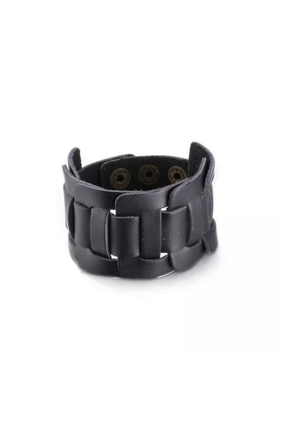 Leather Bracelet Brown 9 Inches 40mm Push Button L443-Black