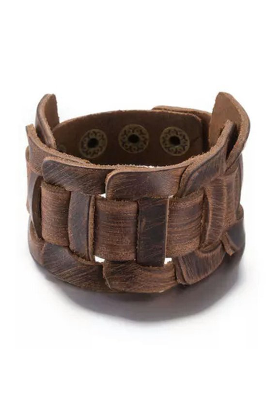 Leather Bracelet Brown 9 Inches 40mm Push Button L443-Brown
