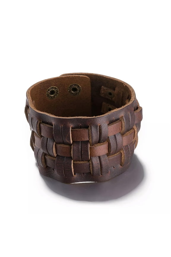 Leather Bracelet Brown 9 Inches 40mm Push Button L457-Default