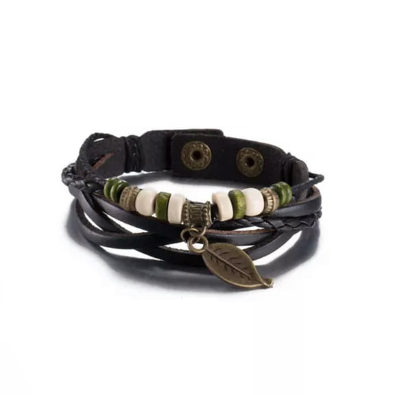 EOEMY Leather Bracelet Butterfly 8 Inches 15mm Push Button L441-Black