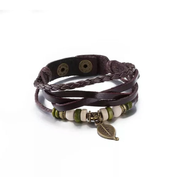 EOEMY Leather Bracelet Butterfly 8 Inches 15mm Push Button L441-Brown