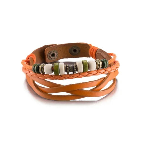 EOEMY Leather Bracelet Butterfly 8 Inches 15mm Push Button L441-Orange